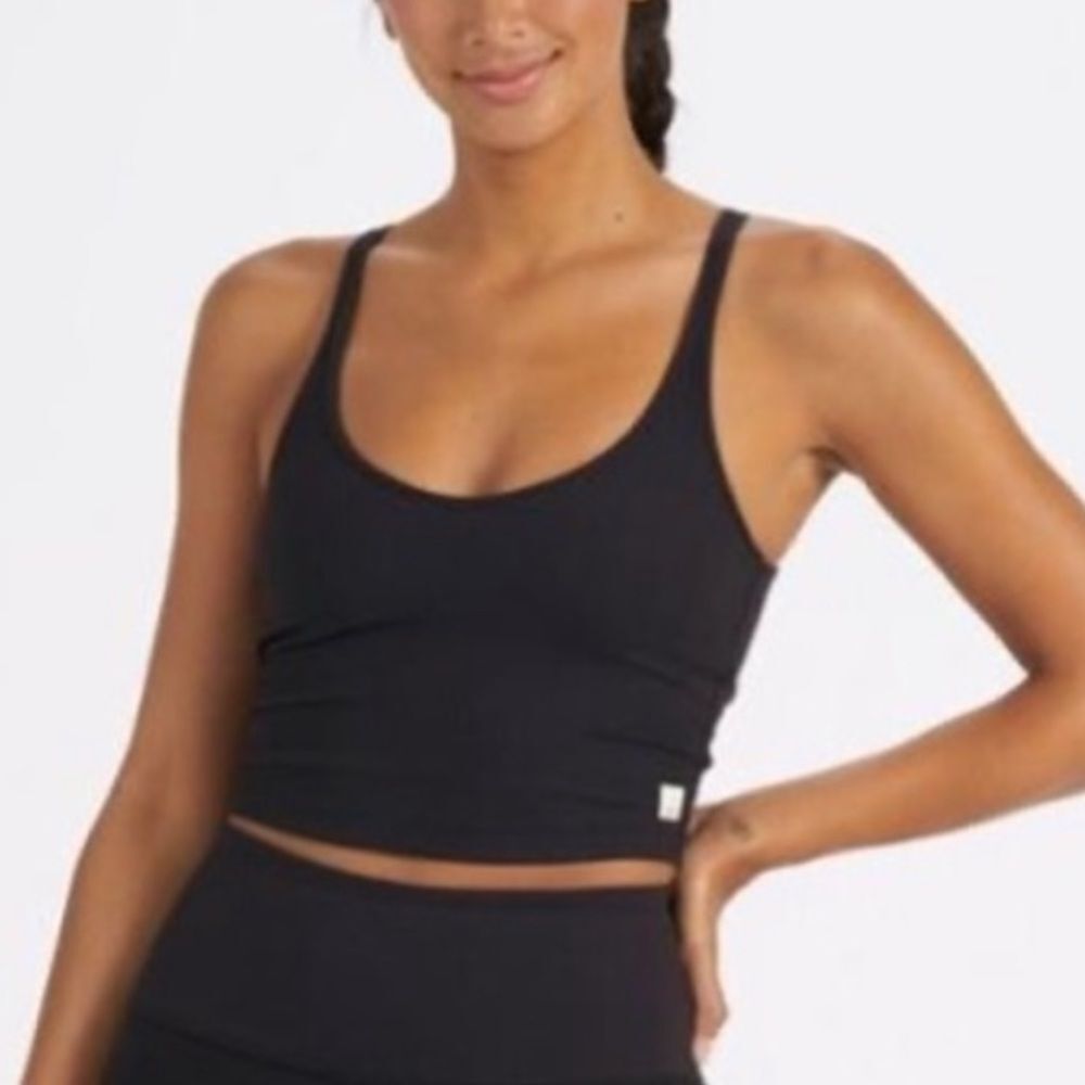 VUORI Black Ribbed Criss Cross Tank Black Large